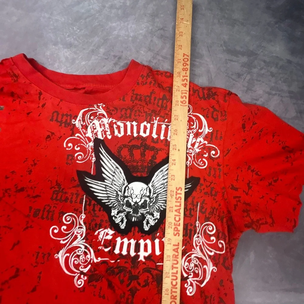 Monolithic Empire Red Graphic Tee Vintage Y2K Skulls Studded Biker Shirt Large